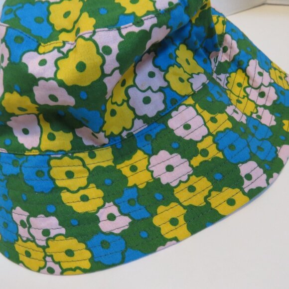 BAGGU Colorful Floral Organic Cotton Bucket Hat Pink Turquoise Green Yellow - Picture 2 of 7